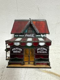 Franklin Mint Coca-Cola Stained Glass Corner Store Lighted Collectible.