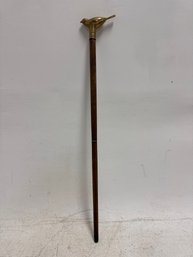 Vintage Brass And Wood Walking Stick With A Bird-shaped Handle.