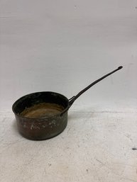Antique Copper Saucepan With A Wrought Iron Handle.