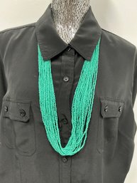 Vintage Turquoise Green Color Multi Strand Necklace Approx Length 17.5