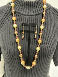 Multi Colored Beaded Necklace And Dangle Earring Set