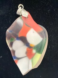 Multicolored Fused Glass Pendant With A Silver-tone Bail