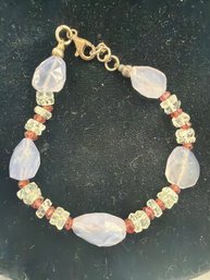 Natural Freshwater Pearl And Orange Coral Beaded Bracelet With A Gold-tone Clasp
