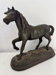 Vintage Or Antique Cast Metal Horse Statue In The Style Of A Chinese Tang Dynasty War Horse