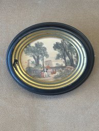 Vintage Or Antique Miniature Landscape Painting Or Print In An Oval Frame