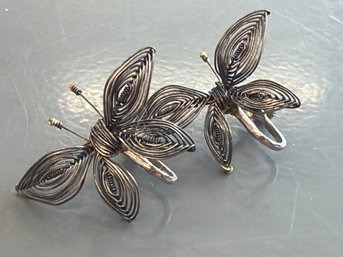 Vintage Sterling Silver Filigree Butterfly Screw Back Earrings