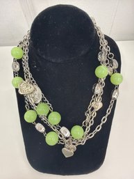 Paparazzi Multi-strand Silver-tone Necklace With Lime Green Beads And Charms