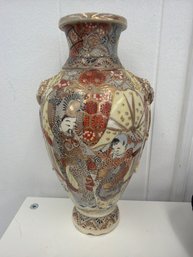 Antique Japanese Satsuma Vase With A Figural And Moriage Gilt Deatils