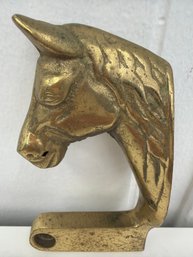 Vintage Antiqued Brass Horse Head Door Knocker With Etched Detailing