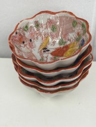 Set Of 5  Vintage Hand-painted Japanese Geisha Girl Porcelain Footed Nut Bowls