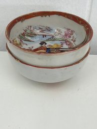 Vintage Japanese Eggshell Porcelain Geisha Girl Tea Cups Likely Dating From The Taisho Era 1920