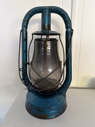 Vintage Blue Dietz Monarch #10 Kerosene Lantern Manufactured In NY USA