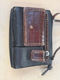 Vintage Brighton Black And Brown Leather Croc Embossed Organizer Crossbody Bag