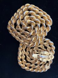 Pair Of Vintage Thich Gold-tone Clip-on Large Earrings Featuring A Dimensional Woven Cable