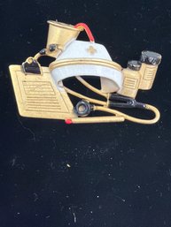 Vintage A J C Signed Nurse-themed Brooch Pin Featuring Medical Symbols Like A Stethoscope,