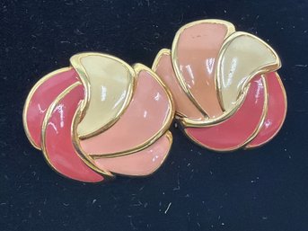 Vintage Napier Collectible Earrings Feature A Colorful Enamel Swirl Or Seashell Design In Pink, Red, And White