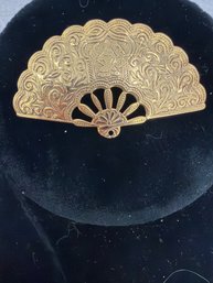 Gold Colored Hand Fan Brooch