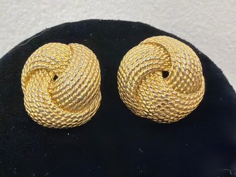 Christian Dior Gold-tone Textured Rope Knot Pierced Earrings