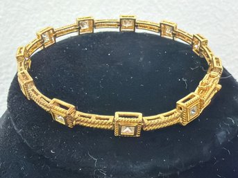Gold Plated Bangle Bracelet Baguette Cut CZ Marked 925