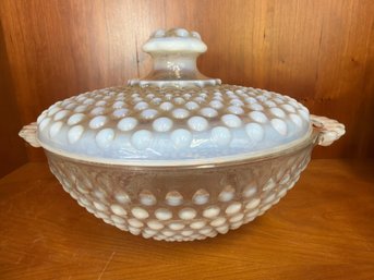 Vintage Anchor Hocking Moonstone Opalescent Hobnail Lidded Candy Dish