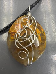 Wire Wrapped Pendant Featuring Handmade Art Glass