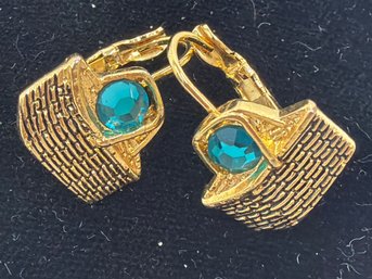 Vintage Pair Of Swarovski Blue Crystal Basket Earrings