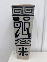 Vintge Graphic Pottery Or Ceramic Stoneware Vase Featuring A Greek Key And Tribal Motif