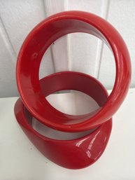 Vintage Chunk Swirl Red Licorice Thermoset Lucit Plastic Bangle Bracelets