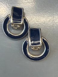 Vintage Clip-on Earrings Featuring A Blue Enamel Inlay