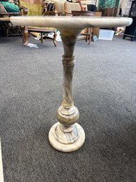 Mid Century Vintage Round Marble Pedestal Side Table Features A White Marble Topo And A Turned Stone