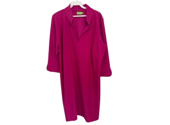 Katherine Way Womens Long Sleeve V Neck Masual Midi Dress In A Vibrant Pink Color New With Tags