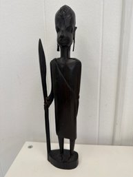 Vintage Hand Carved African Tribal Warrior Statue Made From Ebony Wood