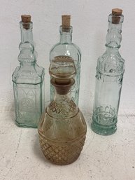 Lot Of 4 Vintage Decorative Glass Bottles