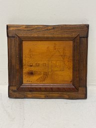 Vintage Wooden Pyrography (pokerwork) Or Marquetry Picture, Signed
