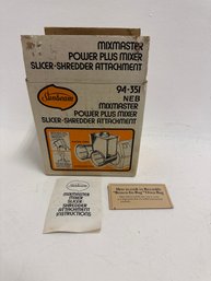 A Vintage Sunbeam Mixmaster Power Plus Slicer-Shredder Attachment (Model 94-351) In Its Original Packaging.
