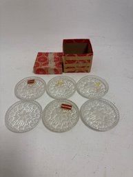6 Vintage Crystal Coasters Featuring A Starburst Center And Bubble Design Bo