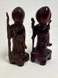 Pair Of Vintage, Hand-carved Wood Sculptures Depicting Chinese Figures,