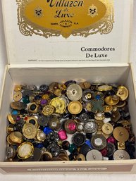 Collection Of Vintage Buttons Housed In A Villazon Cigar Box.