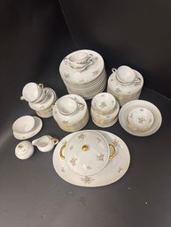 90 Pcs Vintage Johann Haviland Bavaria Dinnerware Set Features The Discontinued Brown Rose Pattern With Gold T