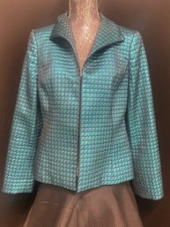 Nina Mclemore Teal And Black 3% Metallized Jacket Size 12