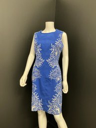 Anne Klein Sleeve Sleeveless Blue Print Dress Size 14