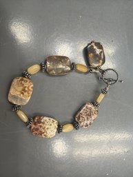 Stone Bead Bracelet With Metal Accent Pieces With A Sterling Silver Toggle Clasp