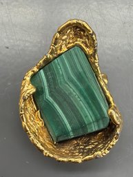 Vintage Italian Malachite Brooch Set In A Gold Plated Textured Frame