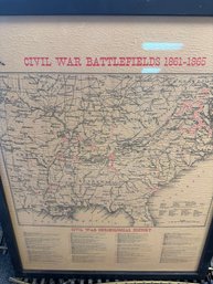 Vintage Style Decorative Map Titled 'Civil War Battlefields 1861-1865'