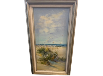 Framed Original Seascape Oil Painting On Canvas Titles 'white Sands'