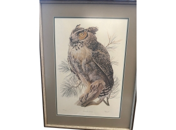 Vintage Signed Limited Edition Print Of A Great Horned  Owl-signed And Numbered