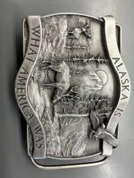 'alaska Is What American Was' Pewter Belt Buckle Siskiyou Buckle Co