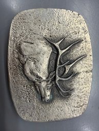 Vintage Pewter Wildlife Themed Belt Buckle Featuring A Detailed Elk Or Stag Head Design