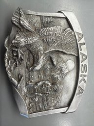 Vintage Pewter Belt Buckle Is A Siskiyou Buckle Co Design From 1984 Featuring A Scene Of A Bald Eagle