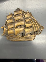 Vintage Relief Style Belt Buckle Depicting A Tall Ship